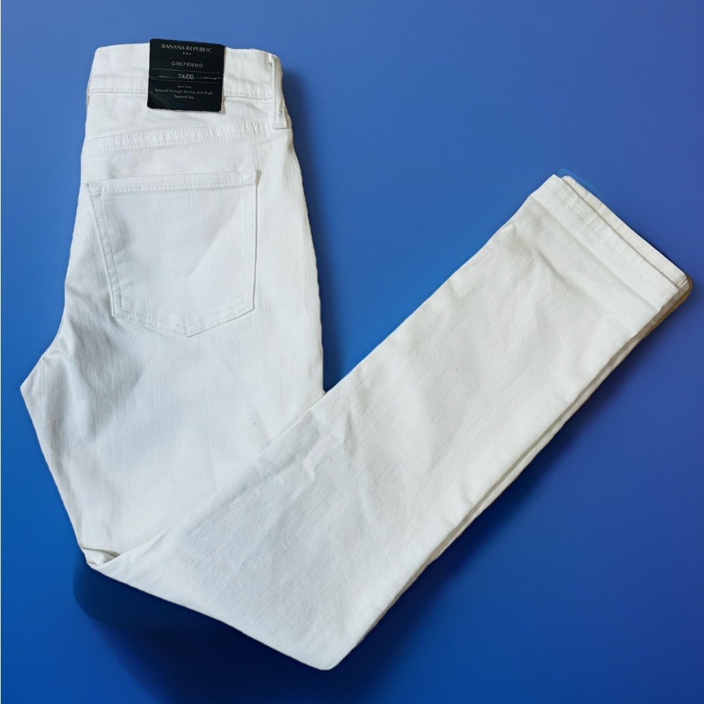 NWT Banana Republic F Girlfriend Jean White 24/00 Low Rise Crisp Minimalist Soft